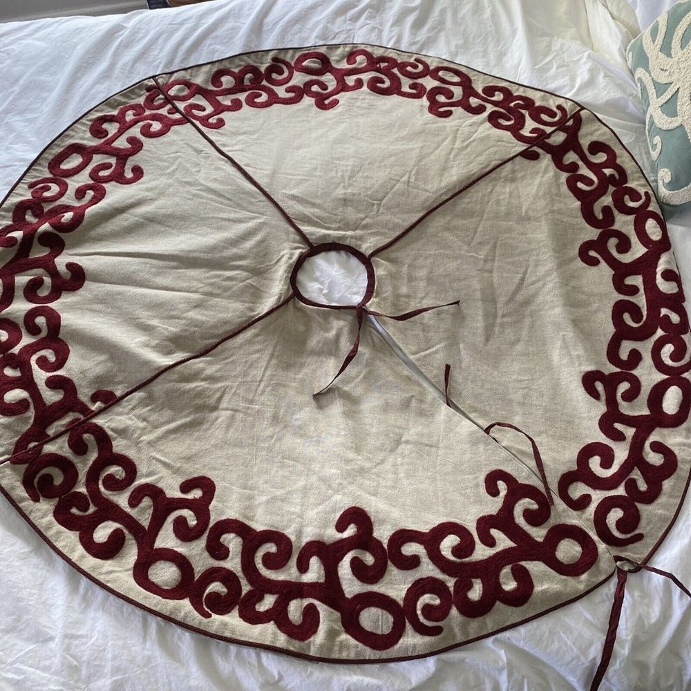 CHESTNUT LANE Christmas CottageTREE SKIRT 48” Scroll Embellished SALE Was $25​